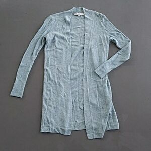 LOFT Wool Blend Marled Light Blue Long Line Open Front Cardigan